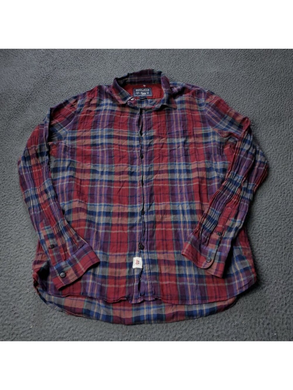 Woolrich Button Shirt Mens L Large Long Sleeve  Multicolor Red John Rich Plaid